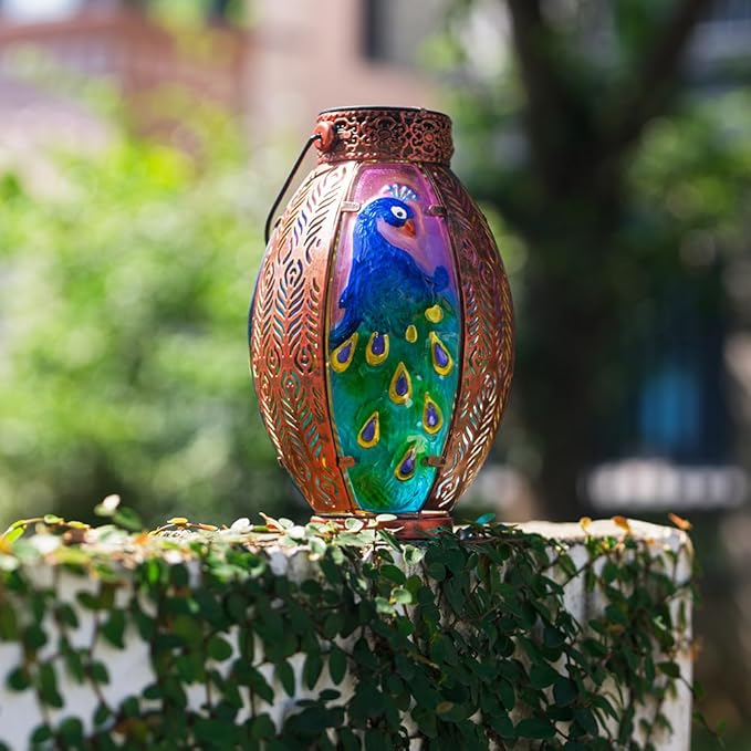 Peacock Solar Lantern Outdoor Lights, Hanging Solar Lanterns Waterproof Lamp Tasktop Garden Porch Yard Decor, Birthday Gifts Light for Women Mom Grandma