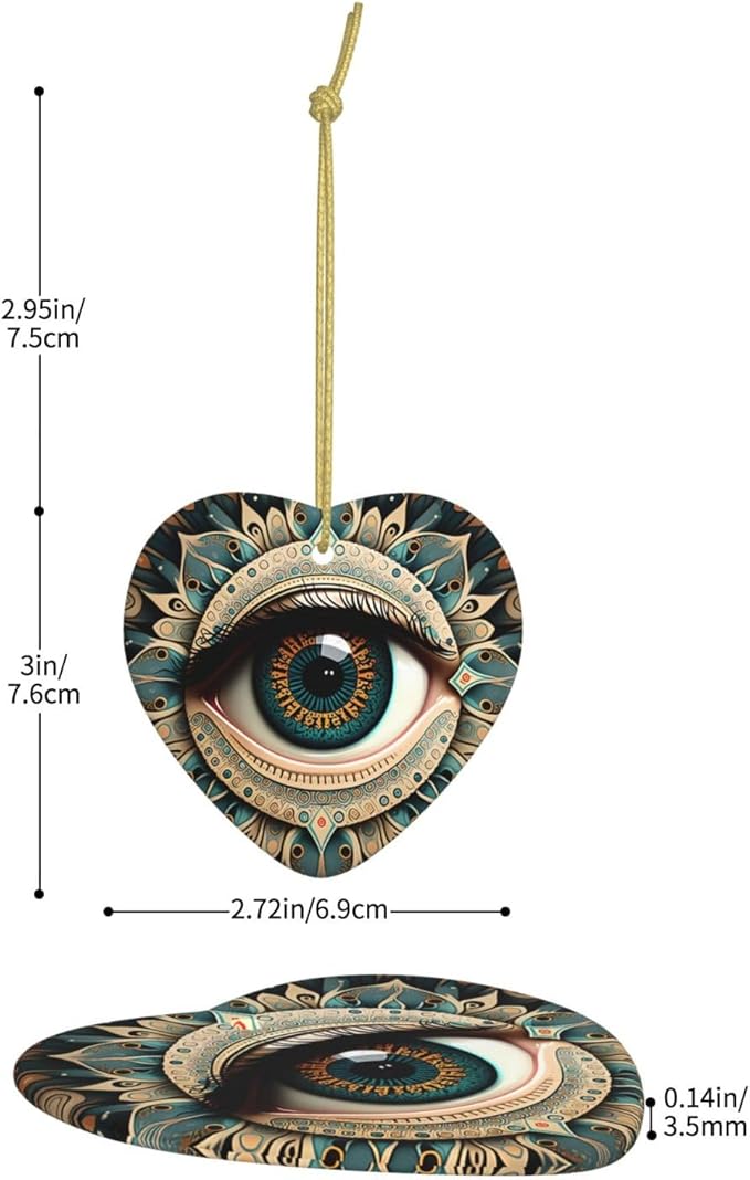 Ethnic Flowers Eye of Evil Christmas Ornaments, Christmas Decorations Xmas Tree Hanging Ornaments, Heart-Shaped Ceramic Festive Keepsake Gift for Christmas Decorations Holiday Home Party