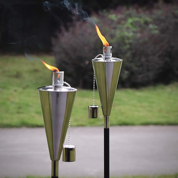 FAB BASED 4Pack Oil Torch Lamp Torch, Citronella Torches Outdoor Mosquito,Backyard Torches for Outside/Patio/Lawn/Garden/Outdoor,Silver