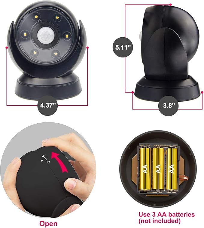 BIGLIGHT Battery Operated Motion Sensor Spotlight, Wireless LED Flood Light Indoor Outdoor, Waterproof Security Lighting, Bright Uplight for Wall Front Door Shed Hallway Bathroom Porch, 200 Lumen