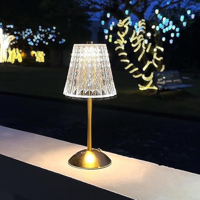 Gold Crystal Table Lamp – Touch Control, 3 Color Dimmable, & Rechargeable LED Lamp, Elegant Bedroom,Office & Living Room Decorative Light