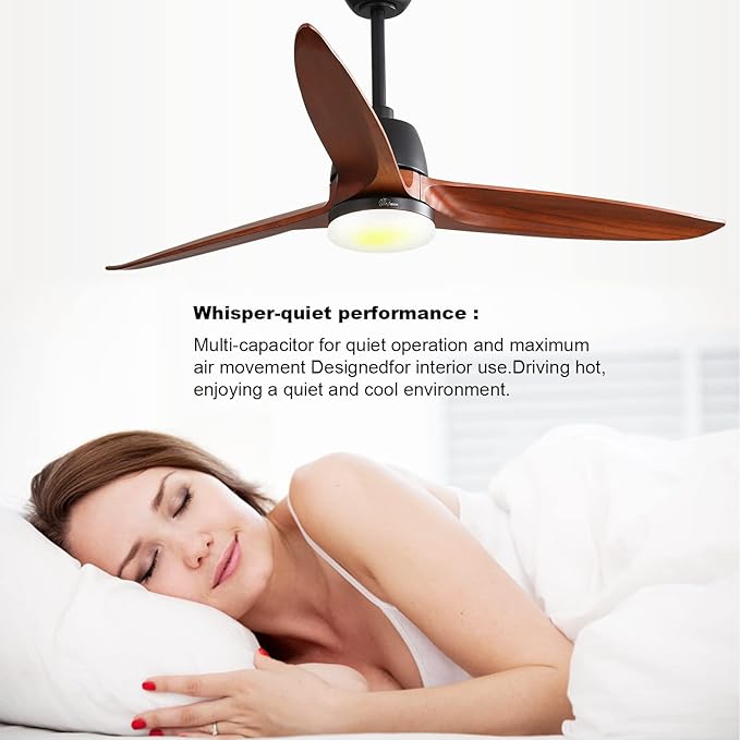 56" Ceiling Fans with Lights Remote Control, Dimmable LED and Reversible DC Motor,Outdoor Farmhouse Indoor,Black Body Walnut Wood Blade