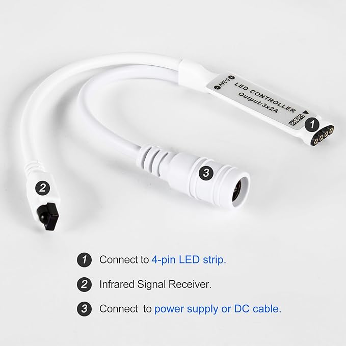 RGBZONE 4-PIN LED Controller, 44-Keys IR Wireless Remote Control, DC 5V/12V/24V RGB LED Light Strip Controller for SMD 3528 5050 5630 RGB LED Strips