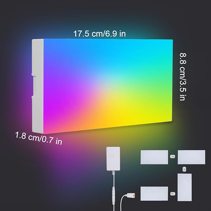 Rectangle LED Wall Lights Large, Smart Home Gaming Setup Lights RGB-IC DIY LED Light Panels Work with Alexa Google Assistant, APP & Voice Control, Music Sync for Bedroom Gaming Room TV Decor, 10 Pack