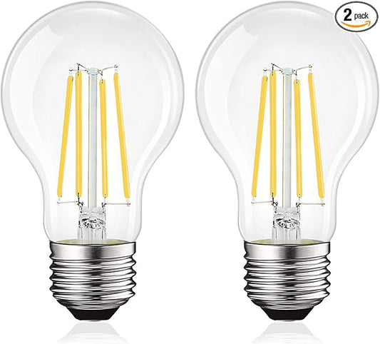 LUXRITE Vintage A19 LED Light Bulbs 100 Watt Equivalent, 1600 Lumens, 4000K Cool White, Dimmable Edison Light Bulbs, 12W, Damp Rated, UL Listed, Clear Glass Filament Bulb, E26 Medium Base (2 Pack)
