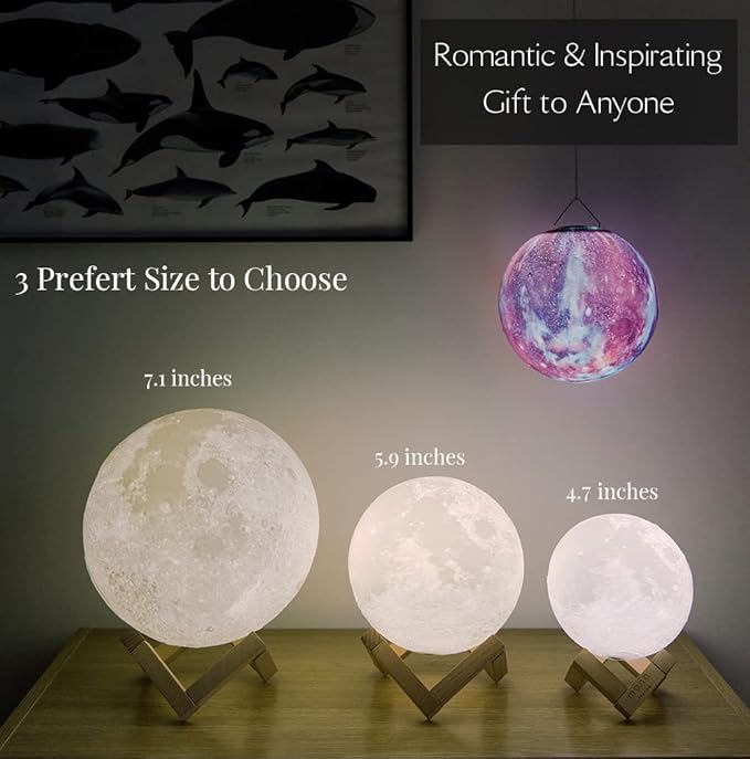 7.1 Inch Moon Lamp for Adults - 16 Color LED Light Up Moon Ball, Extra Large Realistic 3D Night Light with Remote & Timer - Unique Thanksgiving & Christmas Gifts