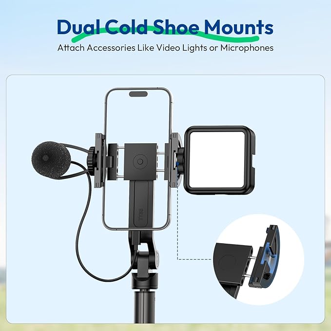 ULANZI TT88 Magnetic Tripod for iPhone 17, 57" Extendable Selfie Stick w Remote, 2-in-1 Phone Clip & Dual Cold Shoe Mounts-Lightweight Phone Tripod Stand for Vlogging, Travel, Video Recording, Black