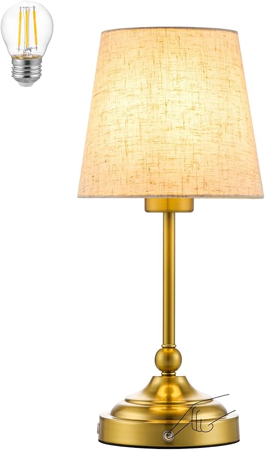 BOHON Cordless Lamp with Dimmer, Built-in 5200mAh Rechargeable Lamp, Patio Table Lamp, LED Bedside Night Light, Outdoor Ambient Light for Camping Restaurant Bedroom Dining Room Decor, Antique Brass