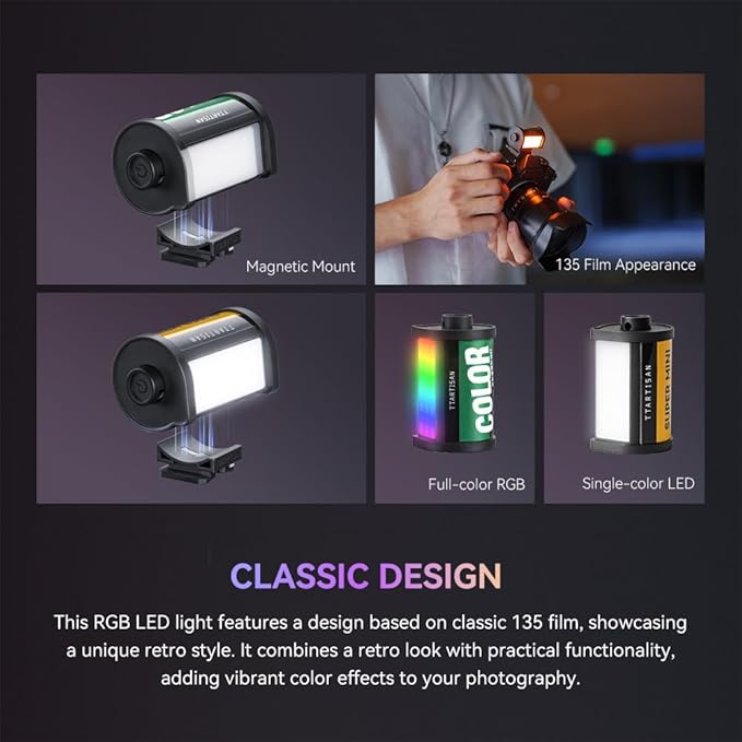 TTARTISAN RGB Mini LED Video Light, Full Color Magnetic Mini LED Camera Light for Photography, Vlog, Live Streaming (2 Pieces)
