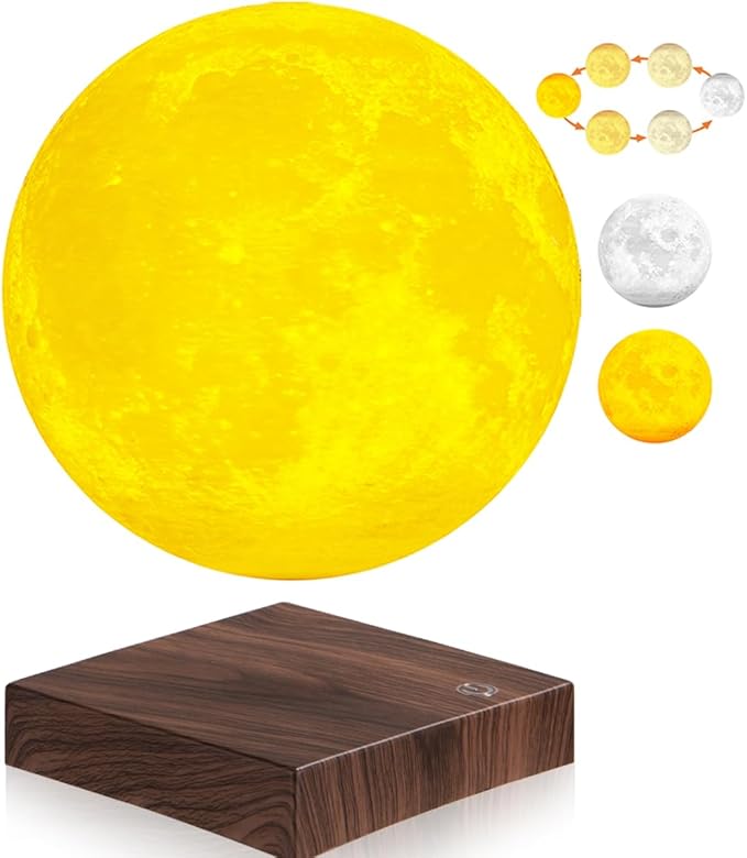 Levitating Moon Lamp, Floating 3D Moon Light Spinning in Air 3 Colors Magnetic Levitation LED Moon Night Lights with Touch Control for Room Office Decoration Cool Gifts