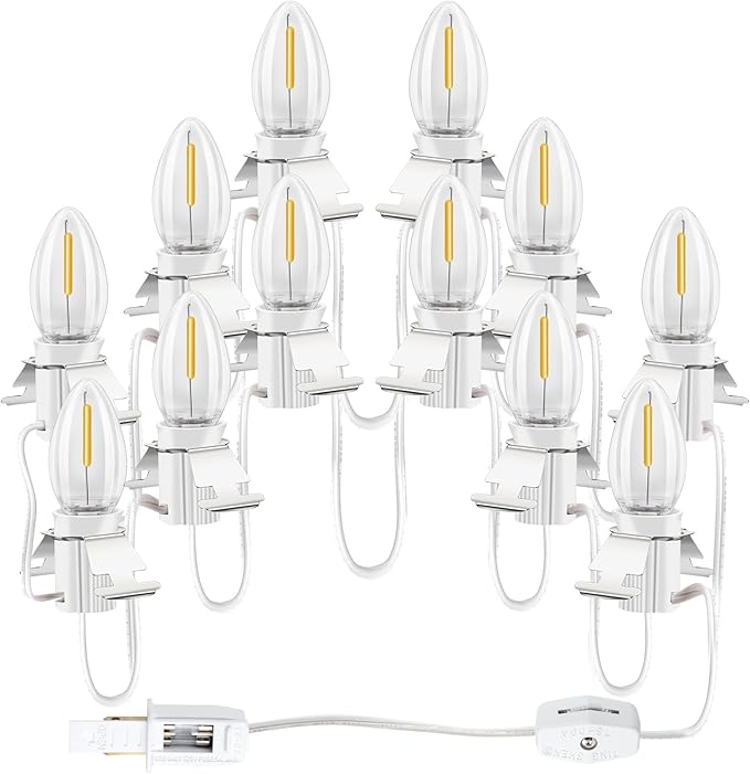 Christmas Village Lights with 12 Led Light Bulb,C7 Cord Clip Lights for Christmas Village Cottages,Pumpkins,Outdoor Atmosphere Decoration.for Blow molds