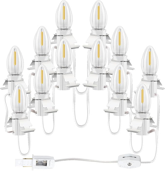 Christmas Village Lights with 12 Led Light Bulb,C7 Cord Clip Lights for Christmas Village Cottages,Pumpkins,Outdoor Atmosphere Decoration.for Blow molds