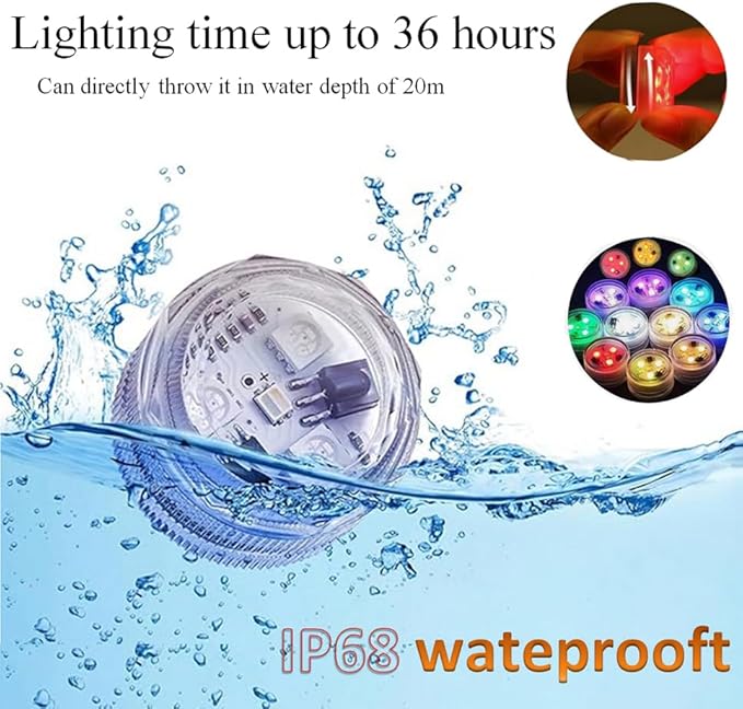 10pcs Mini Submersible LED Lights, Halloween Pumpkin Lights,Small Underwater Tea Lights Candles Waterproof with Remote Battery Operated,RGB Color Changing for Swimming Pool Party Wedding Decorate