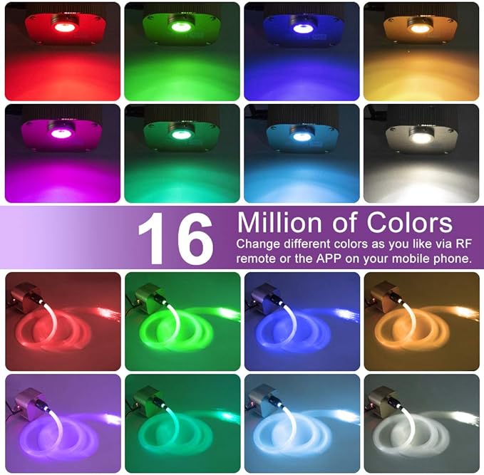 AMKI Twinkle 16w Fiber Optic Star Ceiling Light kit, 450pcs 0.03in 9.8ft Strands Starlight Headliner kit for Car Home Ceiling Decor Sound Activated Bluetooth/APP Remote Control RGBW Light Engine