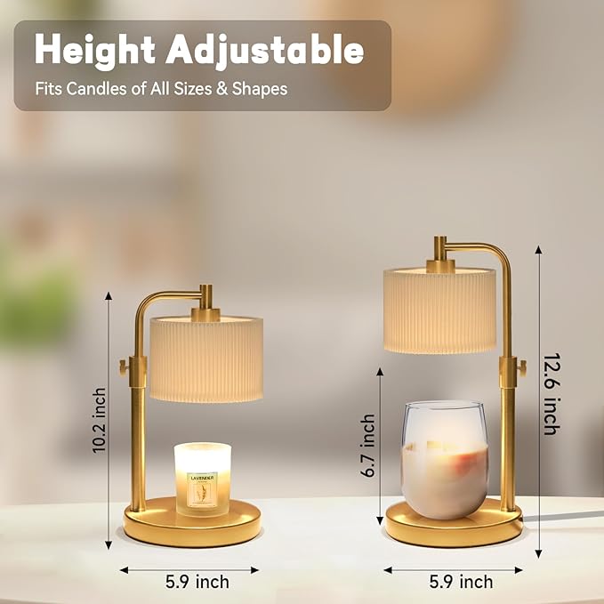 Candle Warmer Lamp, Candle Lamp Warmer with Timer Adjustable Height Wax Warmer Lamp for Jar Candles, Birthday Gifts for Women House Warming Gifts (Gold)