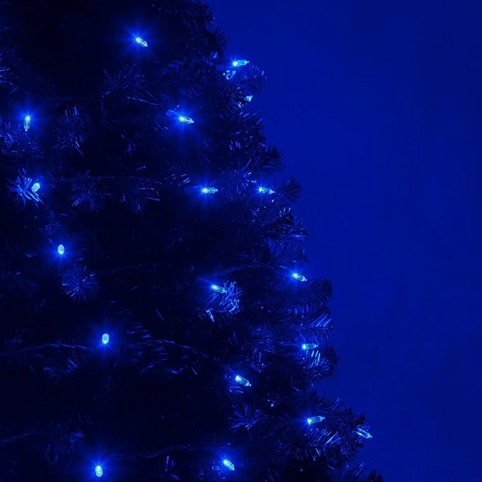 Wintergreen Lighting 50 Count Blue T5 LED Christmas Lights, 25.5 ft Green Wire Indoor/Outdoor Commercial Grade Mini String for Holiday Decor