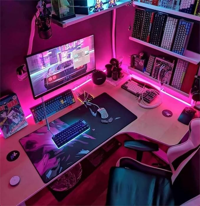 iNextStation 12V Pink LED Strip Lights 16.4FT, Flexible Silicone Neon Rope Light with Power Adapter, Waterproof, Cuttable, Dimmable & Linkable, LED Lights Strip for Bedroom, Kitchen(with Plug)