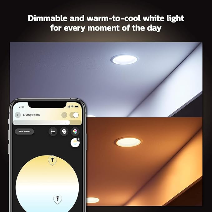 Philips Hue Smart 4 Inch LED Downlights, Warm-to-Cool White Recessed Lighting, 6 Pack, 850LM, Control with Hue App, Compatible with Alexa, Google Assistant, and HomeKit