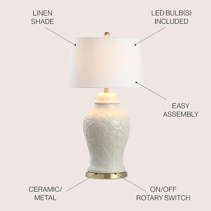 JONATHAN Y JYL6604A Naiyou 29.5" Ceramic Classic Traditional LED Lamp Table Lamp French Country Bedside Desk Nightstand Lamp for Bedroom Living Room Office College Bookcase LED Bulb Included, Cream