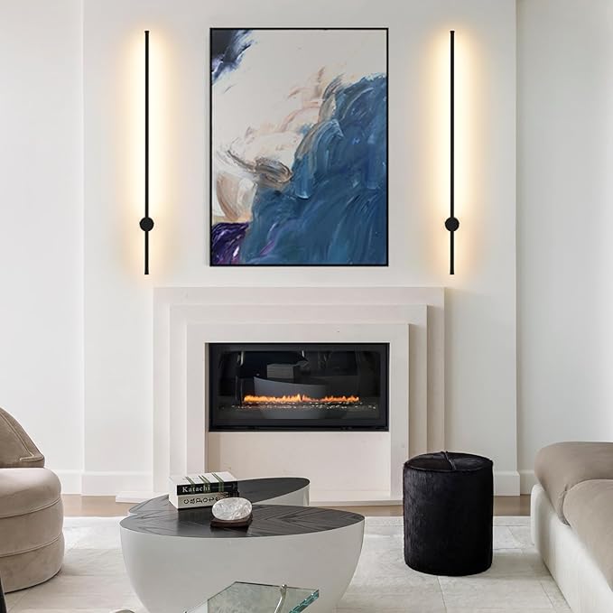 LED Wireless Wall Sconce with Remote Control, Dimmable/350° Rotate/Timing/USB Rechargeable Battery Powered Indoor Wall Lamps, 39.9 inch Black Wall Lights Set of Two for Hallway, Living Room, Bedroom