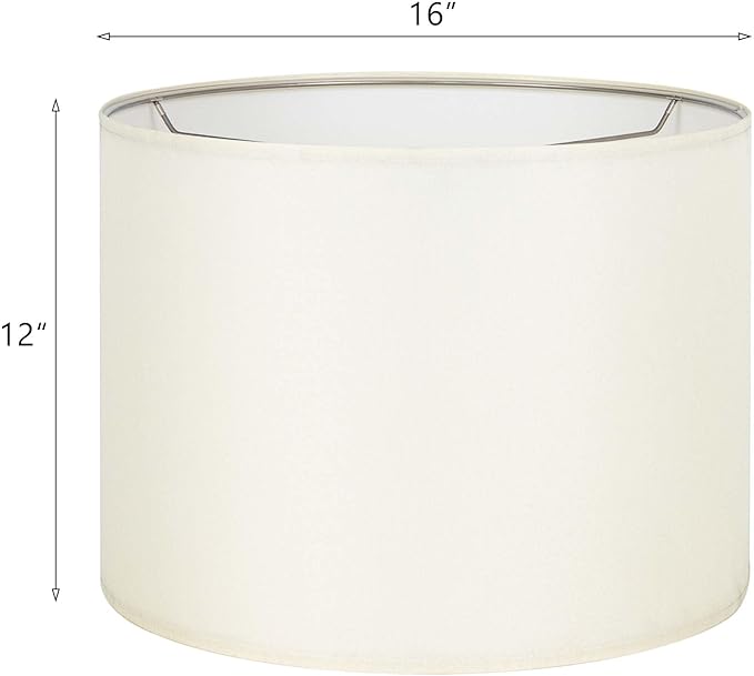 Wellmet Cream White Set of 2 Drum Lampshades, Easy Assembly Required 16" Top x 16" Bottom x 12" High Replacement Lamp Shades, Fabric Lampshades for Table Lamps Floor Lamps, Metal Spider Fitter