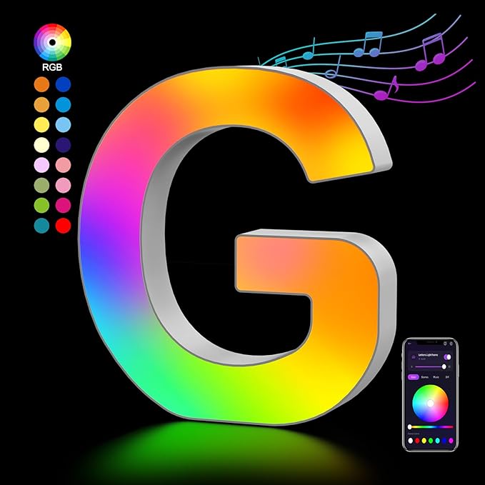 OJQ Light Up Letters LED Letter - Marquee Letters Room Decor Alphabet Letter Music Sync Color Change Colorful - Christmas Birthday Gifts for Girl - Gifts for Men Gaming Equipment Desk Decor