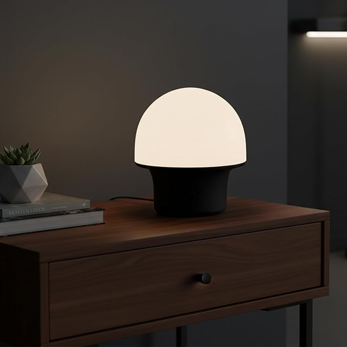 Brightech Portobello Cordless LED Touch Table Lamp - Small Dimmable Outdoor Mushroom Light for Camping & Side Tables - Modern Rechargeable Portable Bedside Light for Desk Bedroom, Nightstand - Black