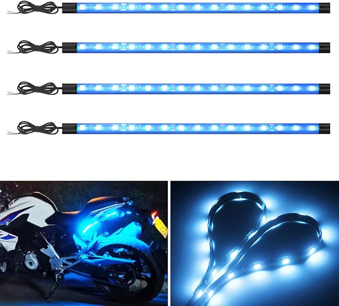 YM E-Bright Led Strip Lights for Cars 27CM 5050 15SMD 300Lumen Waterproof Car Underglow Lights- Motorcycles Golf Cart Boat Led Interior Exterior Lights Strip Decoration DC-12V Ice Blue,Pack of 4
