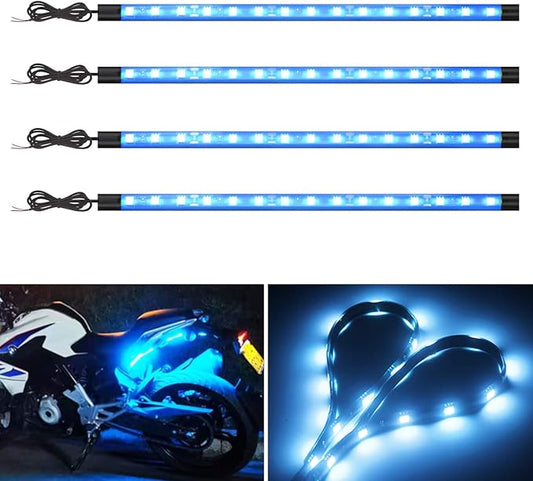 YM E-Bright Led Strip Lights for Cars 27CM 5050 15SMD 300Lumen Waterproof Car Underglow Lights- Motorcycles Golf Cart Boat Led Interior Exterior Lights Strip Decoration DC-12V Ice Blue,Pack of 4