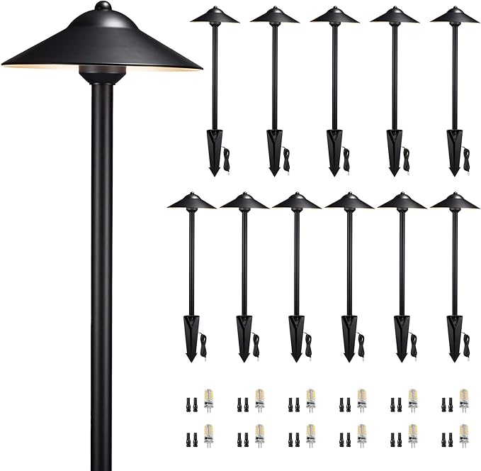 Gardenreet Brass Low Voltage Landscape Lighting - 12V LED Path Light IP65 Waterproof, Pathway Outside Lights for Yard Walkway Garden with 3W 3000K Soft White G4 Replaceable Bulb (12 Pack)