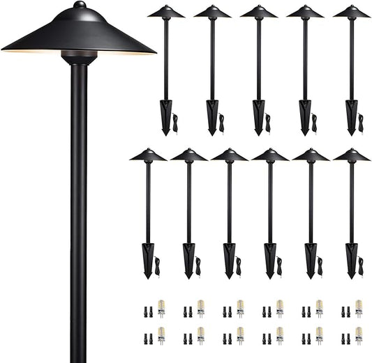 Gardenreet Brass Low Voltage Landscape Lighting - 12V LED Path Light IP65 Waterproof, Pathway Outside Lights for Yard Walkway Garden with 3W 5000K Daylight G4 Replaceable Bulb (12 Pack)