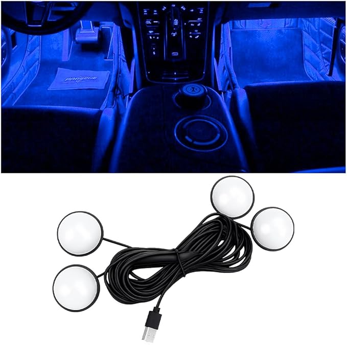 Car Interior LED Lights, 4 in 1 USB Port Automotive Ambient Neon Light Kit, Vehicle Center Console Dashboard Strip Lamps Decoration Accessories, Universal for SUV Truck Sedan (Blue)