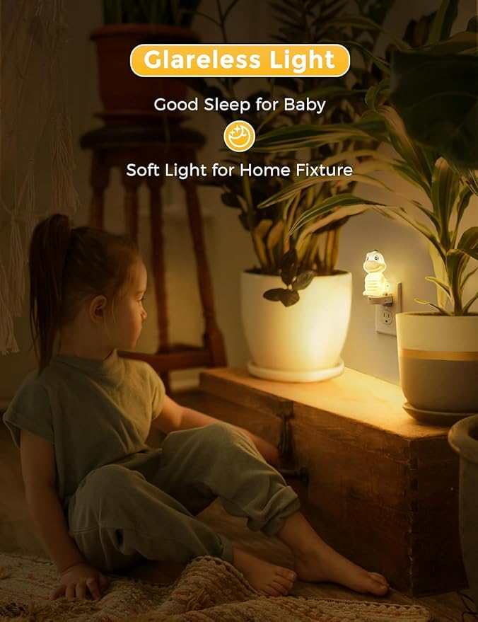 L LOHAS LED Plug in Night Light for Kids,2-Pack 3D Cute Dinosaur Night Lights with Dusk to Dawn Sensor, RGB+Soft White 3000K Dinosaur Night Light,Christmas Birthday Gift Nightlight for Kids,Room Decor