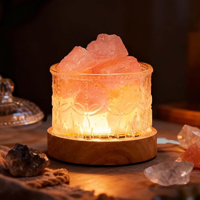 Runyangshi Crystal Lamp Night Light - Natural Rose Quartz Crystal Stone, 3 Lighting Modes with 10 Brightness Levels, Kid & Pet Friendly Design, USB Powered, Ideal for Home and Decor & Gift