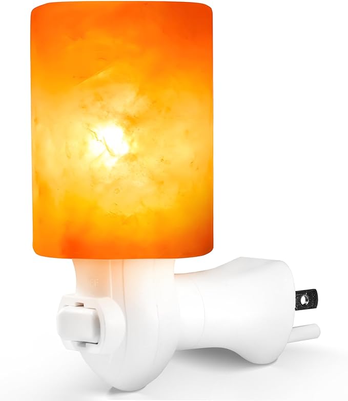 Betus Natural Crystal Himalayan Salt Wall Lamp - Air Purifying Night Light - 360° Rotatable Plug 7W Bulb - Cylindrical