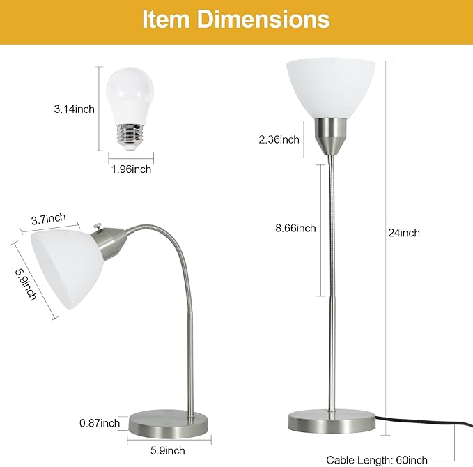 LED Desk Lamp for Home Office, 3 Levels Dimmable Reading Light, Flexible Table Lamp for Bedside Office, Rotary Switch Control, Desk Lamp for College Dorm Study Lamp, Bulb Included, Sliver