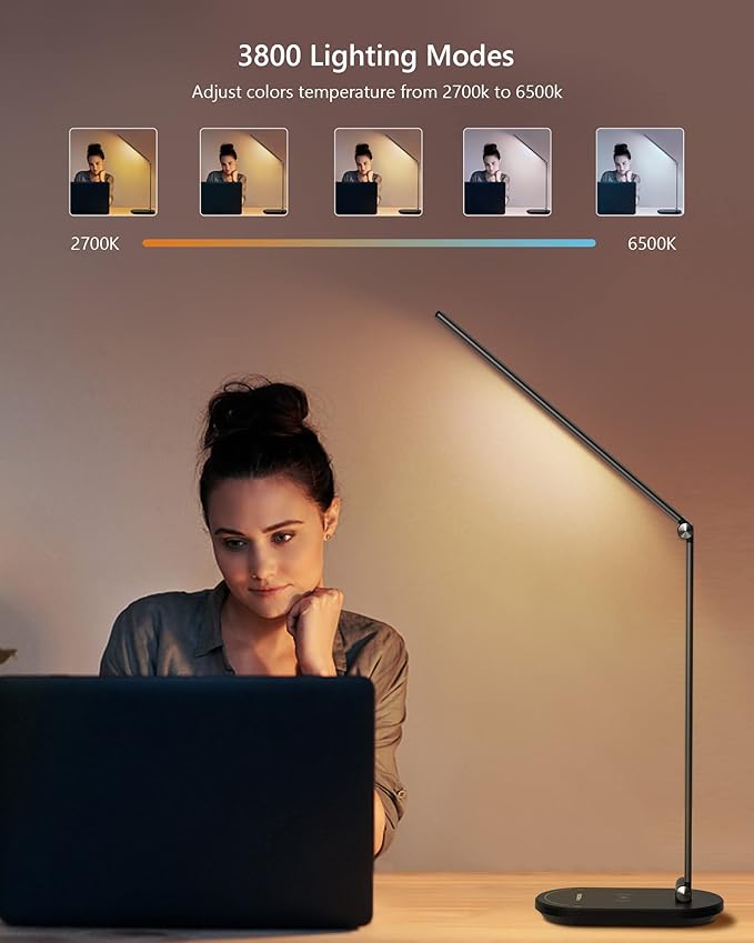VOCOlinc Desk Lamp, LED Eye-Caring Desk Light for Home Office, Compatible with Homekit Alexa Google, Smart Desk Light with Stepless Dimming, Timer, Work for Reading, Study, Crafts
