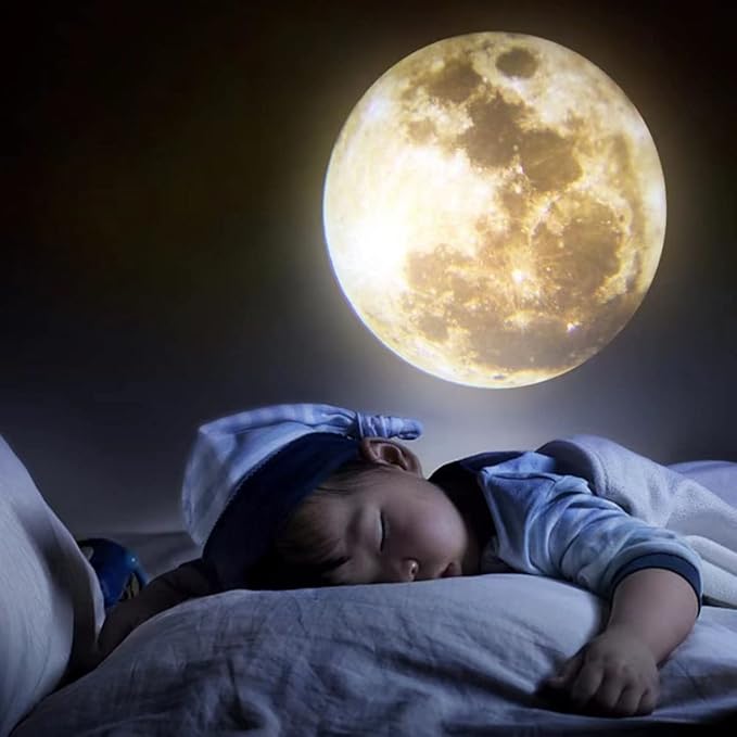 Non-Fade Moon Projector Night Light, USB Powered Moon Lamp Romantic Atmosphere Night Light Projector for Bedroomr, Gift for Kids Moon Lover Couples Selfie Wall Ceiling Decor with 3 Colors