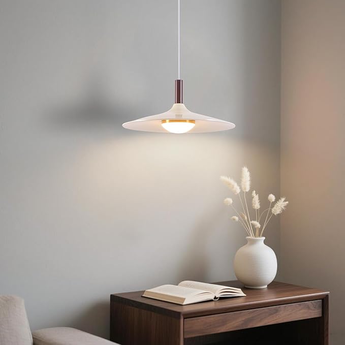 Farmhouse White Pendant Light, LED Base Dome Dimmable Pendant Light Indoor, Modern Height Adjustable Dining Hanging Lamp for Hotel Bar Kitchen Island Hallway Entryway