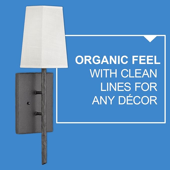 Hinkley Tress Large Single Light Wall Sconce - Hammered Details, Off-White Textured Shade - Forged Iron