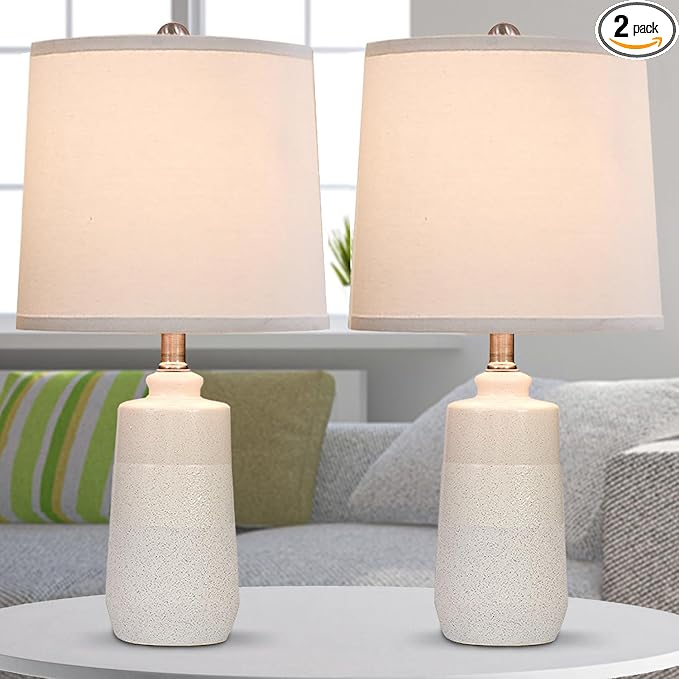 20.5" Ceramic Table Lamp Set of 2 for Bedrooms, White Lamps Set of 2 for Living Room, Minimalist Ceramic Lamps with White Barrel Lampshade, Matte White Ceramic Lamps for Nightstand