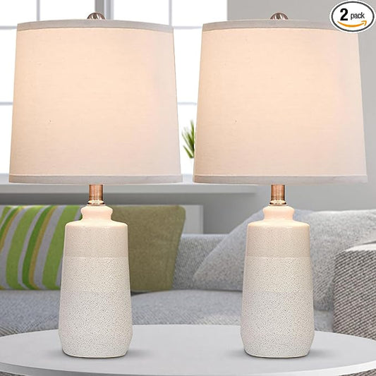 20.5" Ceramic Table Lamp Set of 2 for Bedrooms, White Lamps Set of 2 for Living Room, Minimalist Ceramic Lamps with White Barrel Lampshade, Matte White Ceramic Lamps for Nightstand