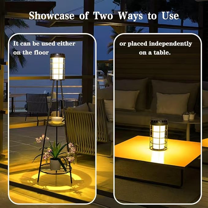2 Pack 45.3'' Outdoor Floor Lamp IP65 Waterproof with 2 Plant Stands - Solar Lights & Street Lights with Metal Tripod - Patio Decor for Garden, Yard, Pathway, Driveway, Porch