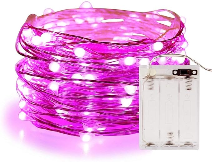 ANJAYLIA String Lights, 16.5Ft/5M 50leds Bright Light Party Home Festival Decorations Battery Operated Lights(Pink)