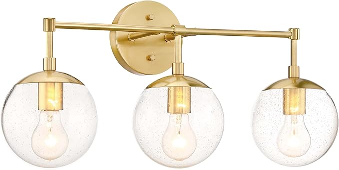 Design House Gracelyn 3-Light Dimmable Bathroom Vanity Light, Seeded Glass, Satin Gold, 24.03 in W x 8 in D x 11.65 in H, 588889-SG