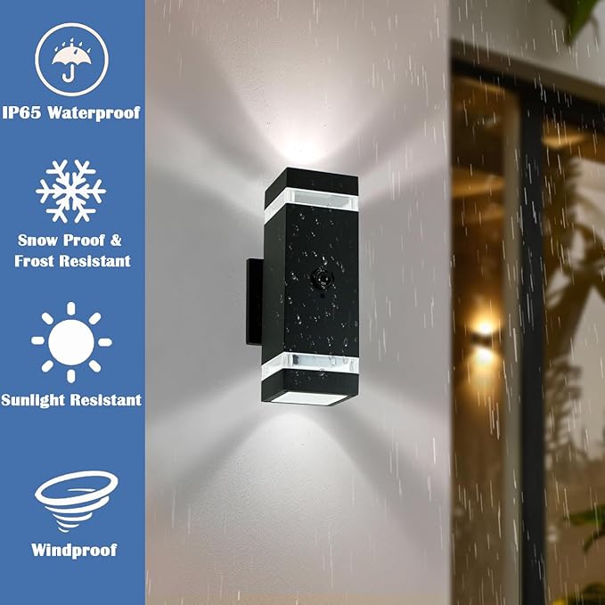 Motion Sensor Outdoor Wall Lights with 3 Lighting Modes, Dusk to Dawn Porch Light with Bulbs Include, IP65 Waterproof Modern Black Wall Sconce for Patio, Garage, Front Door