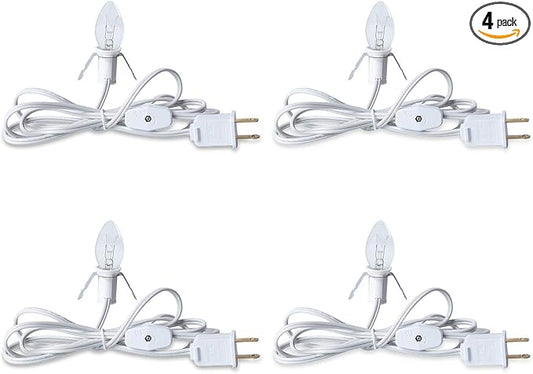Accessory Cord with Light Bulb - 6ft Salt Lamp Cord with On/Off Switch for Christmas Village Houses, Night Lights, Halloween Pumpkin, Blow Molds, Ceramic Trees, Craft Projects, UL-Listed, 4 Pack