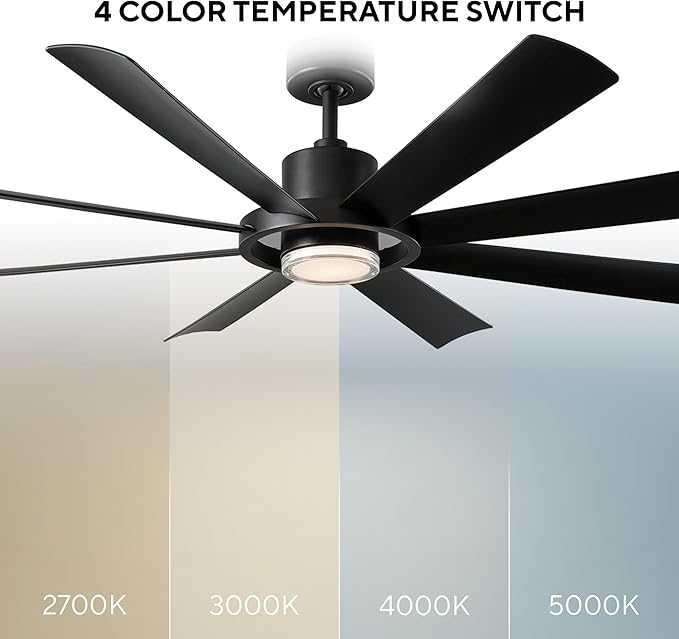 Modern Forms Aura Indoor and Outdoor 8-Blade 60in Smart Ceiling Fan in Matte Black with 2700K-3000K-4000K-5000K Selectable LED Light Kit and Remote Control works with Alexa and iOS or Android App