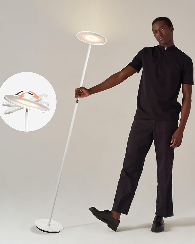 Brightech Sky LED Floor lamp, Torchiere Super Bright Floor Lamp for Living Room Decor & Office - Dimmable, Tall Standing Lamp with Warm Light for Bedroom & Reading - White