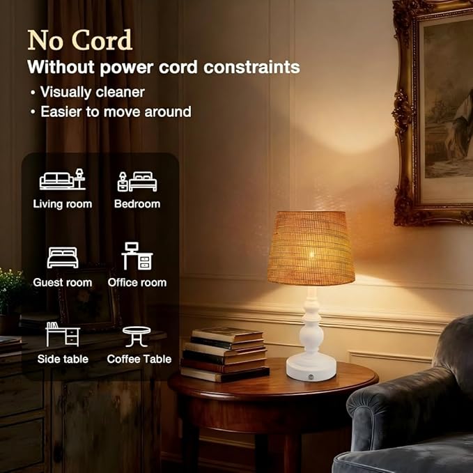 Cordless Boho Sculptural Table lamp White, 5200-mAh Rechargeable Battery Touch Lamp, 3-Way Dimmable, Build-in LED 320 Lumens Max, Resin Home Decor, for Bedroom Living Room Dining Room